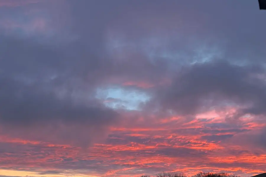 A violet and pink dusk sky over the holiday park at Lamplugh.